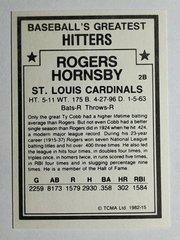 1982 TCMA Greatest Hitters #15 Rogers Hornsby
