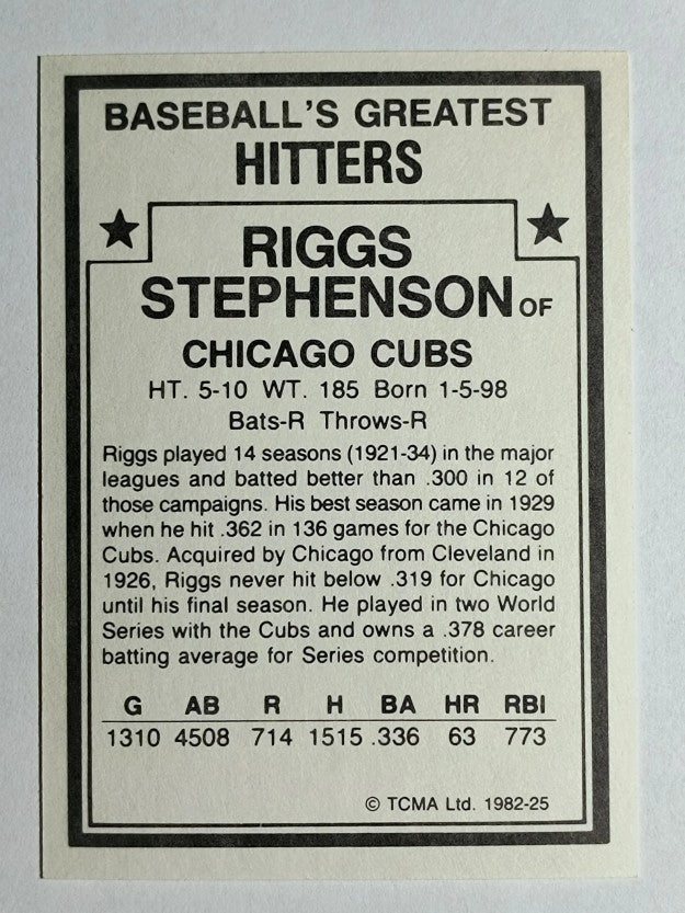 1982 TCMA Greatest Hitters #25 Riggs Stephenson