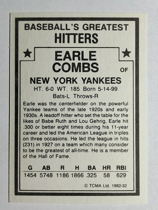 1982 TCMA Greatest Hitters #32 Earle Combs