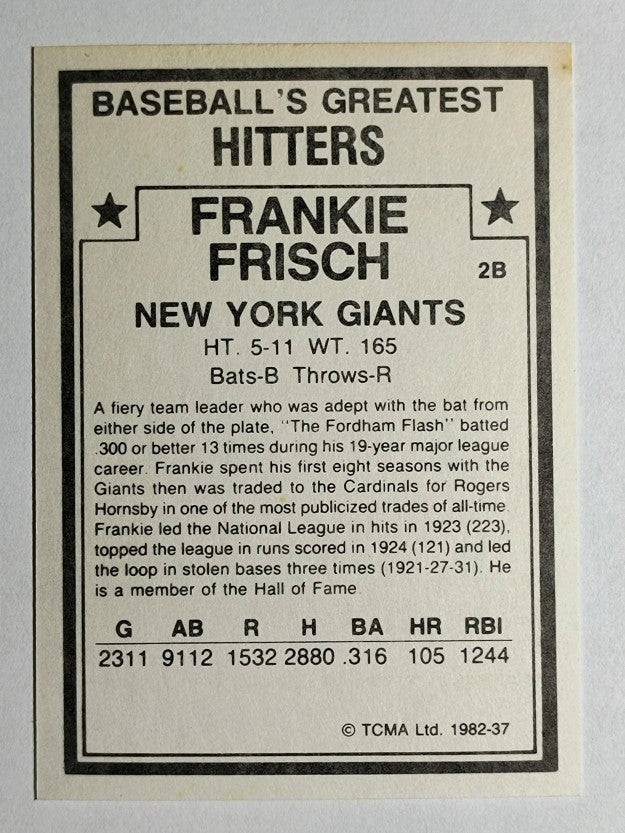 1982 TCMA Greatest Hitters #37 Frankie Frisch