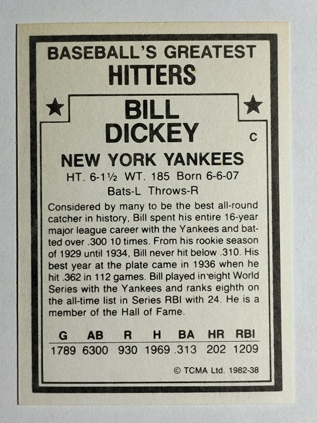 1982 TCMA Greatest Hitters #38 Bill Dickey