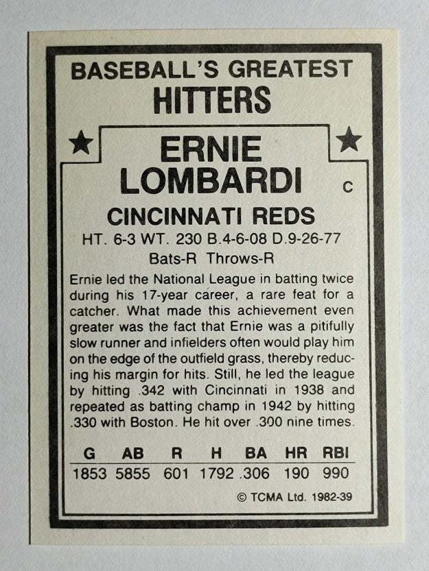 1982 TCMA Greatest Hitters #39 Ernie Lombardi