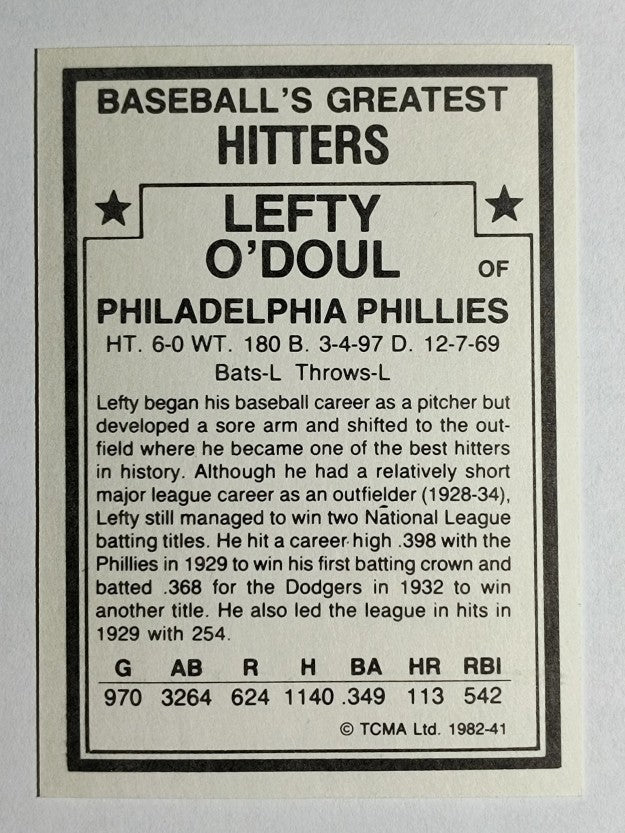 1982 TCMA Greatest Hitters #41 Lefty O'Doul