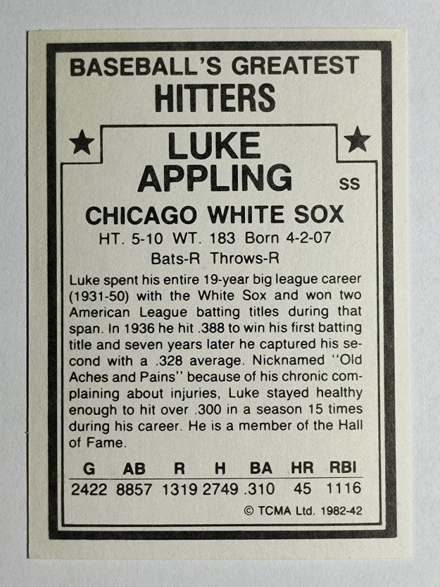 1982 TCMA Greatest Hitters #42 Luke Appling