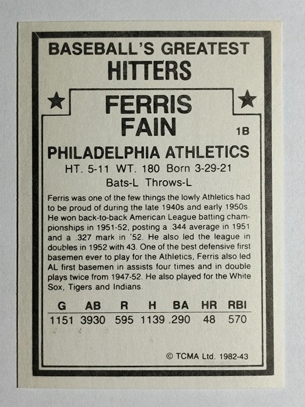 1982 TCMA Greatest Hitters #43 Ferris Fain