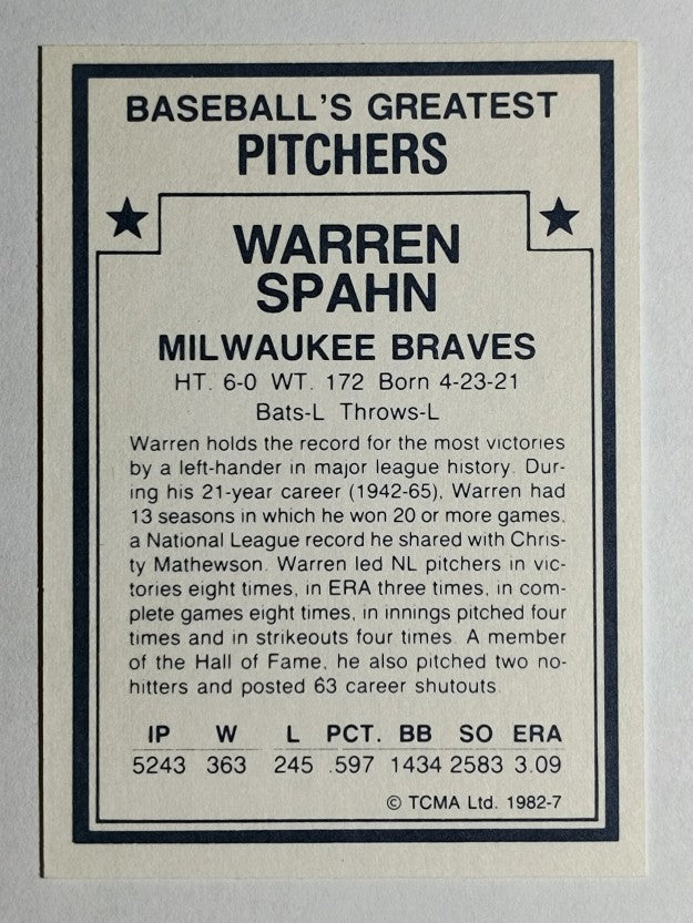 1982 TCMA Greatest Pitchers #7 Warren Spahn