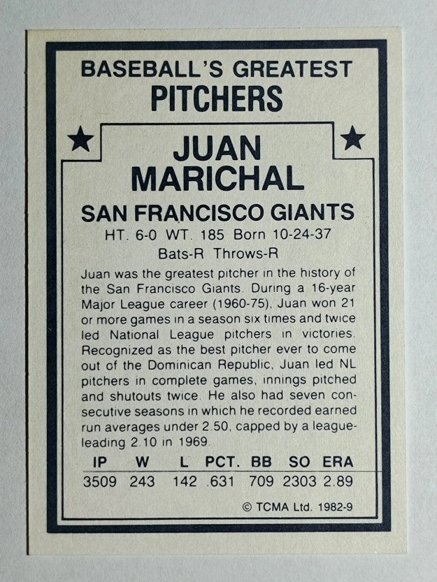 1982 TCMA Greatest Pitchers #9 Juan Marichal