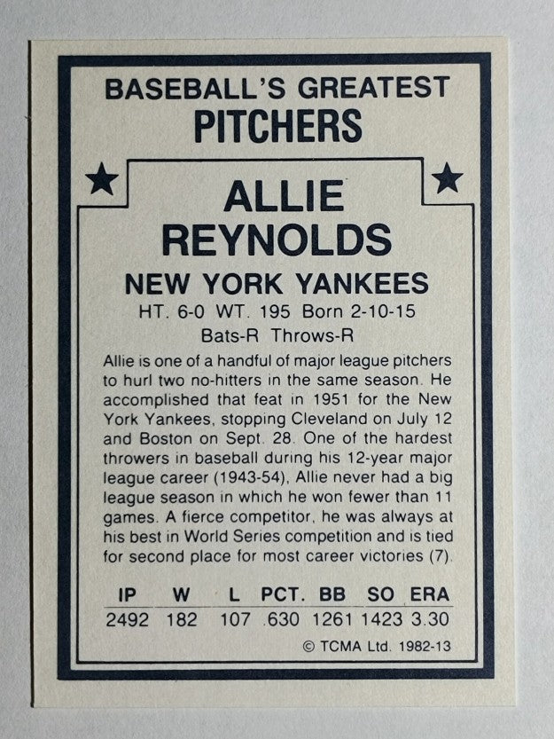 1982 TCMA Greatest Pitchers #13 Allie Reynolds