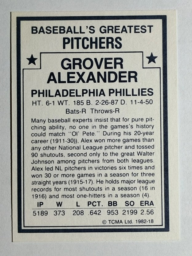 1982 TCMA Greatest Pitchers #18 Grover Alexander