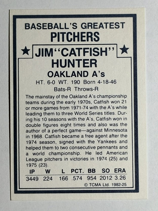 1982 TCMA Greatest Pitchers #25 Catfish Hunter