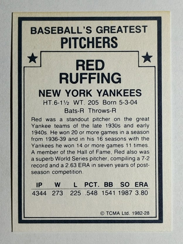 1982 TCMA Greatest Pitchers #28 Red Ruffing