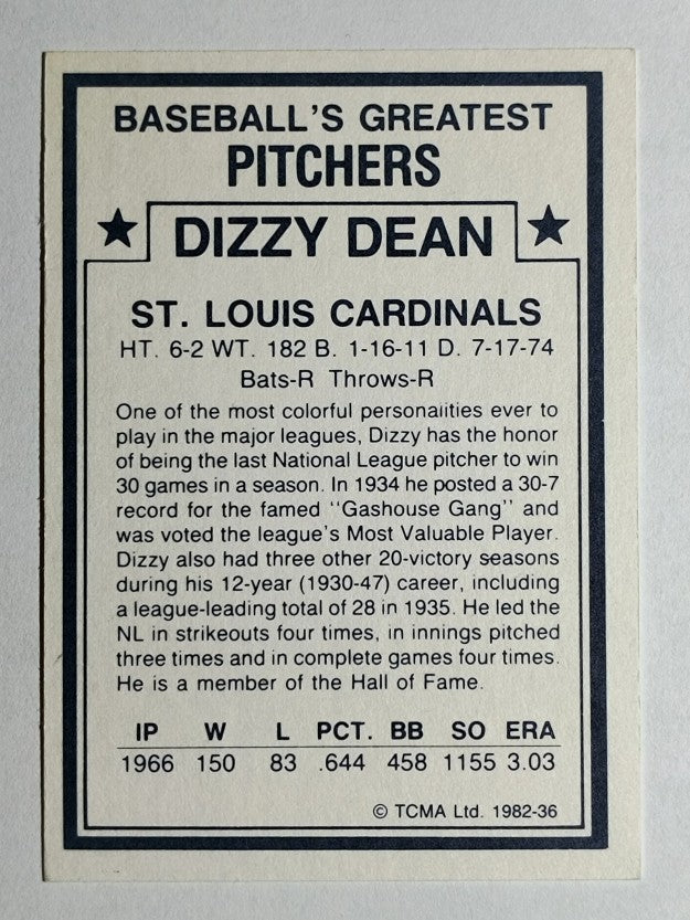 1982 TCMA Greatest Pitchers #36 Dizzy Dean