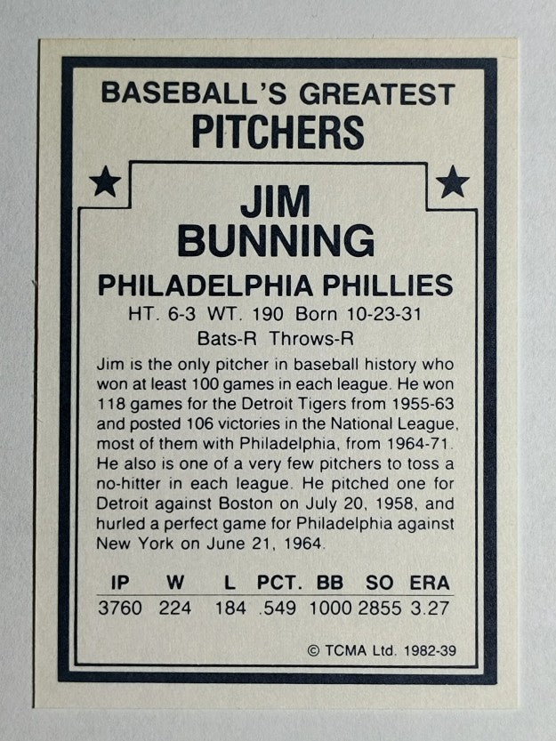 1982 TCMA Greatest Pitchers #39 Jim Bunning