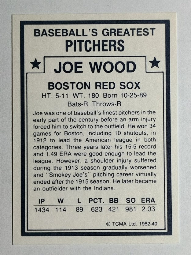 1982 TCMA Greatest Pitchers #40 Joe Wood