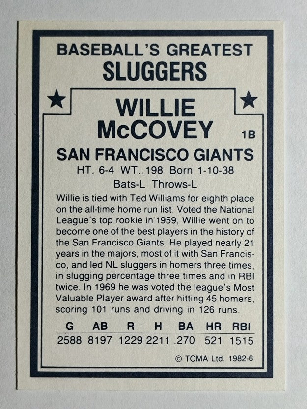 1982 TCMA Greatest Sluggers #6 Willie McCovey