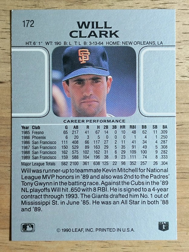 1990 Leaf #172 Will Clark