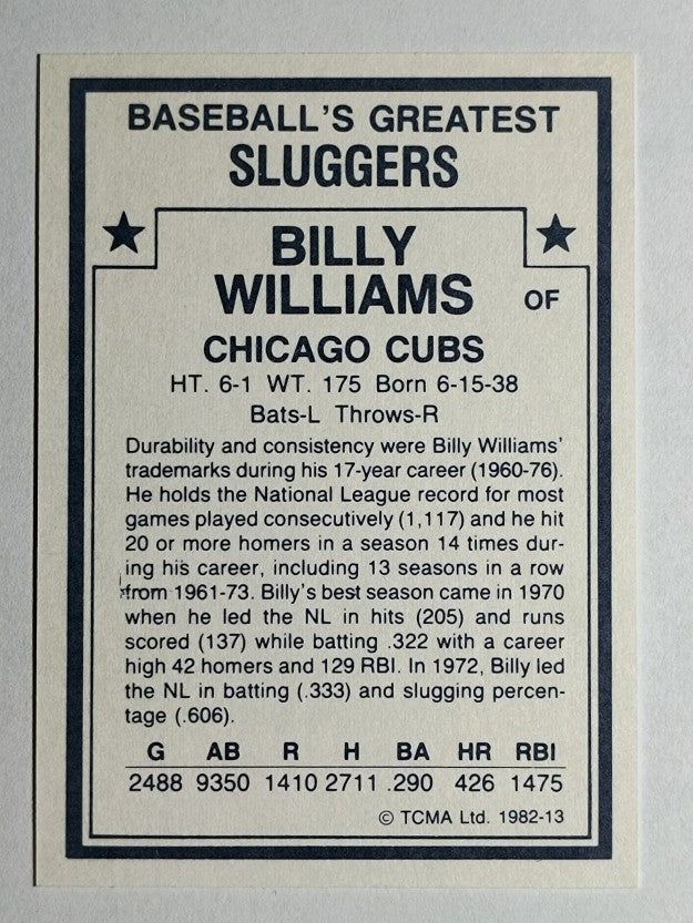 1982 TCMA Greatest Sluggers #13 Billy Williams