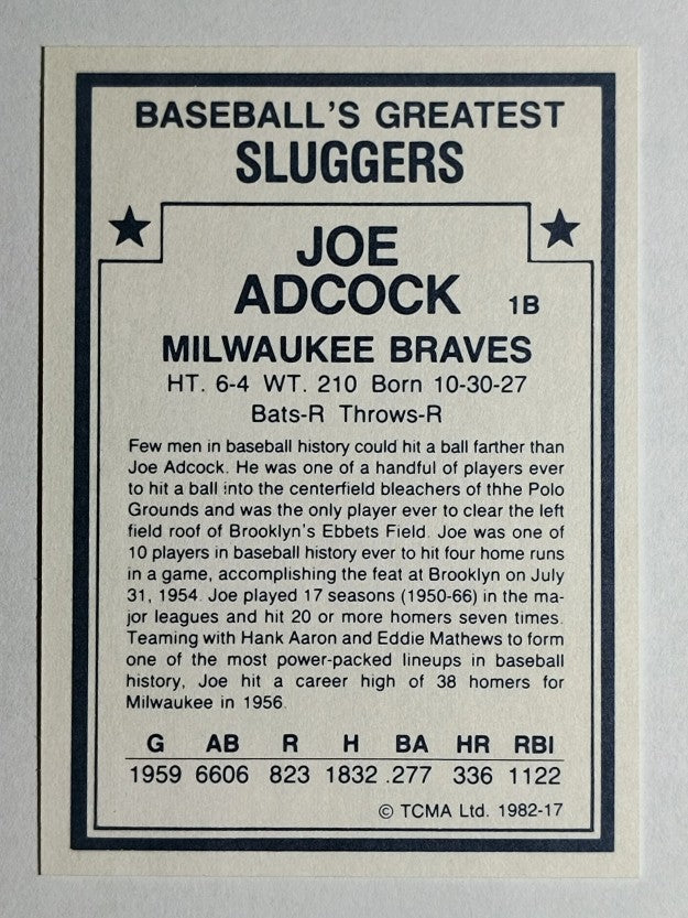 1982 TCMA Greatest Sluggers #17 Joe Adcock