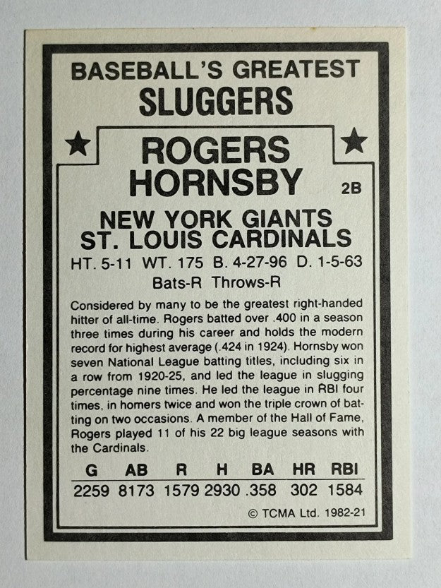 1982 TCMA Greatest Sluggers #21 Rogers Hornsby