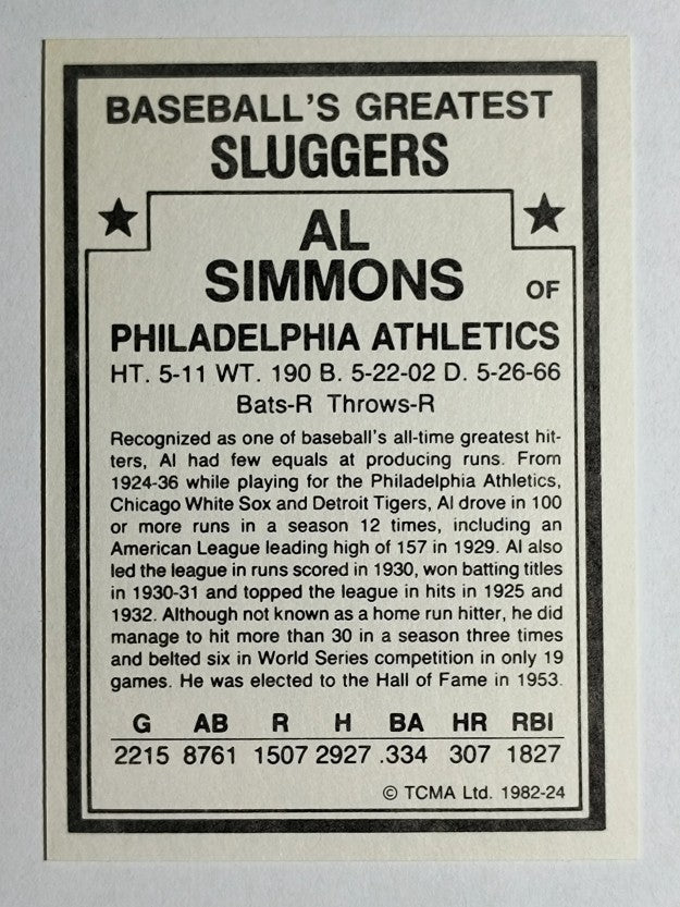 1982 TCMA Greatest Sluggers #24 Al Simmons