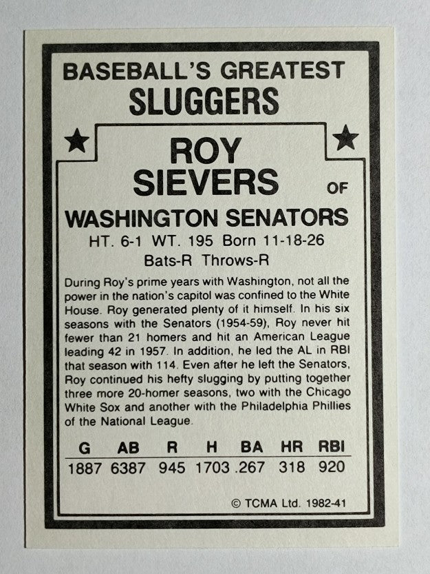 1982 TCMA Greatest Sluggers #41 Roy Seivers