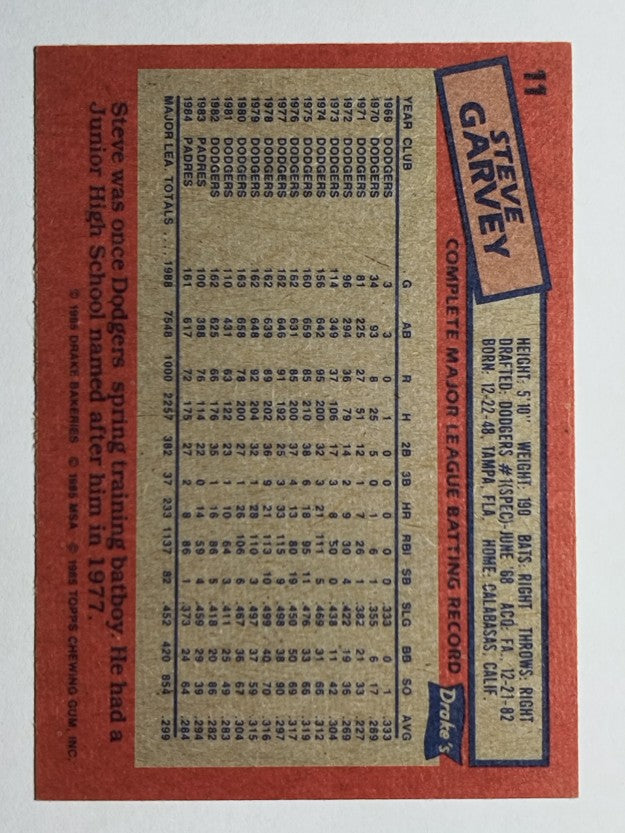 1985 Drake's #11 Steve Garvey