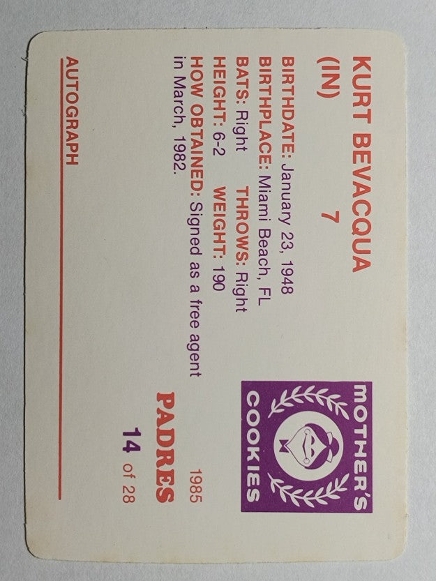 1985 Padres Mother's #14 Kurt Bevacqua
