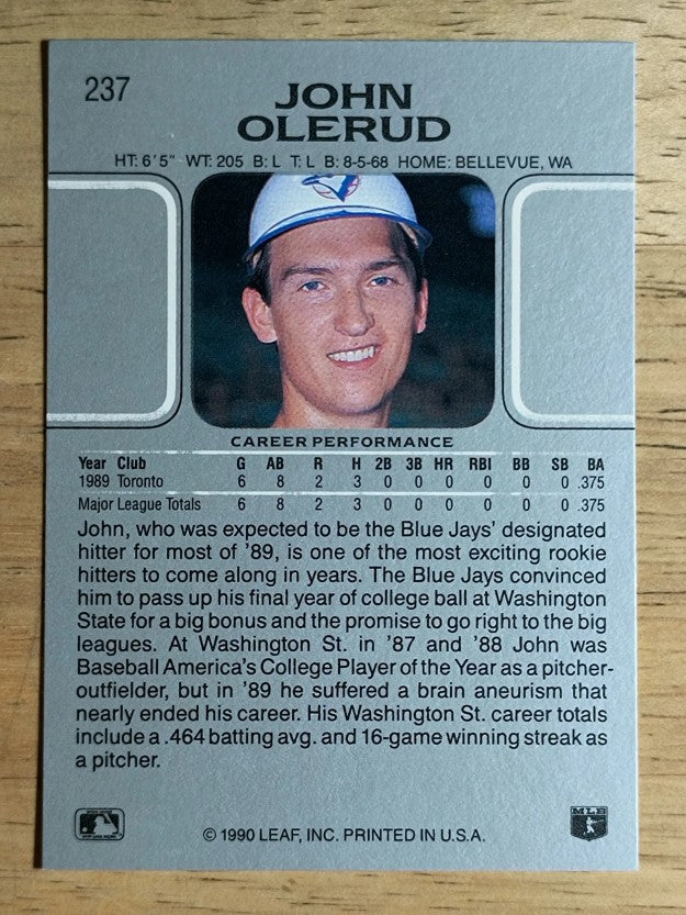 1990 Leaf #237 John Olerud RC