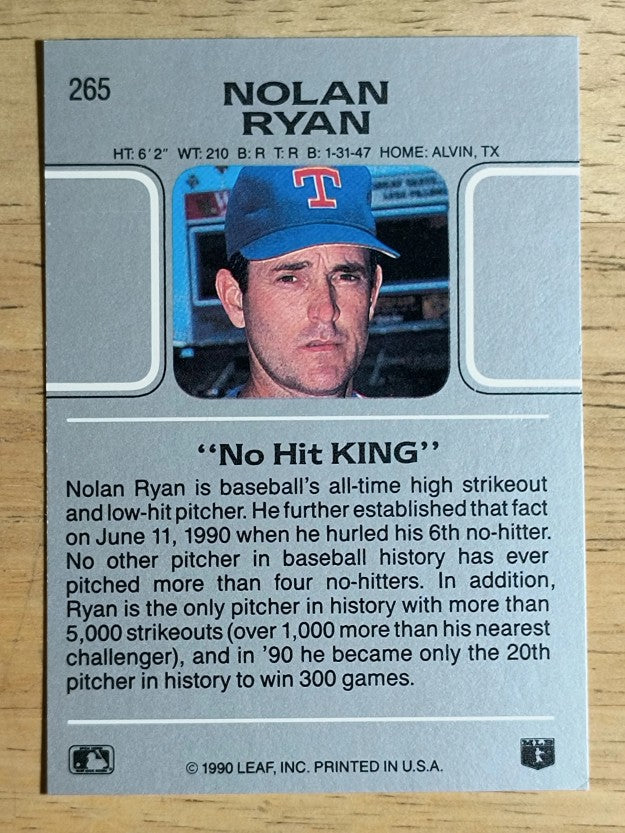 1990 Leaf #265 Nolan Ryan SPEC