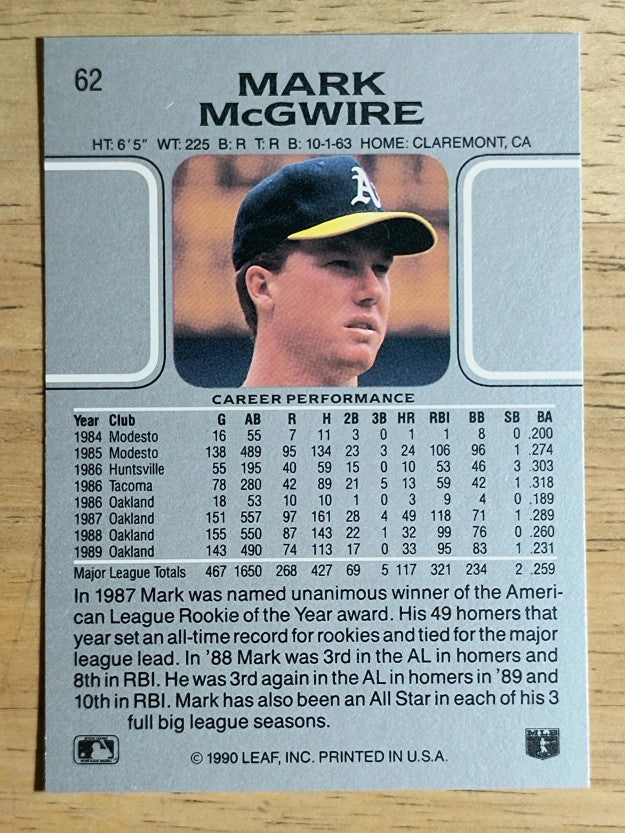 1990 Leaf #62 Mark McGwire