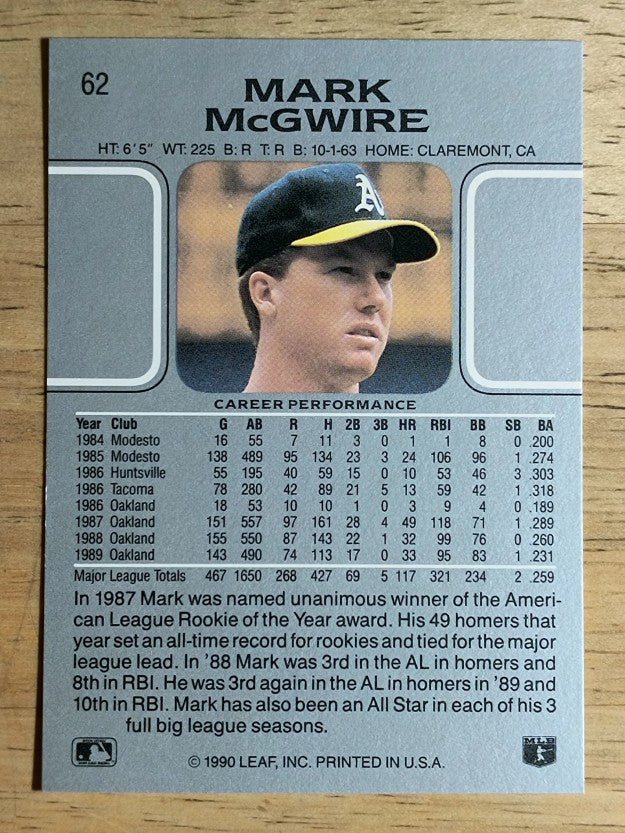 1990 Leaf #62 Mark McGwire