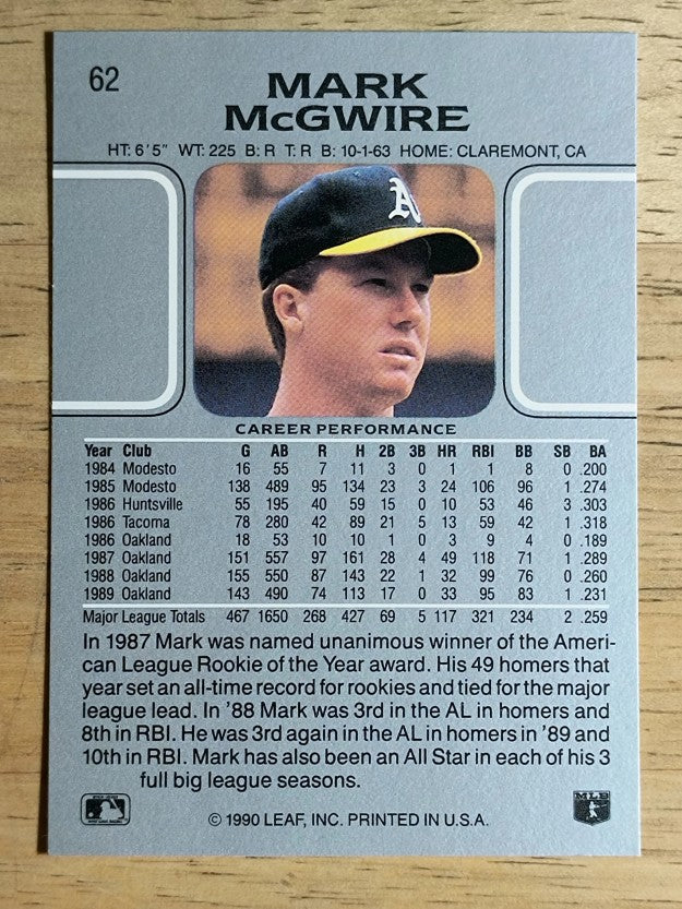 1990 Leaf #62 Mark McGwire