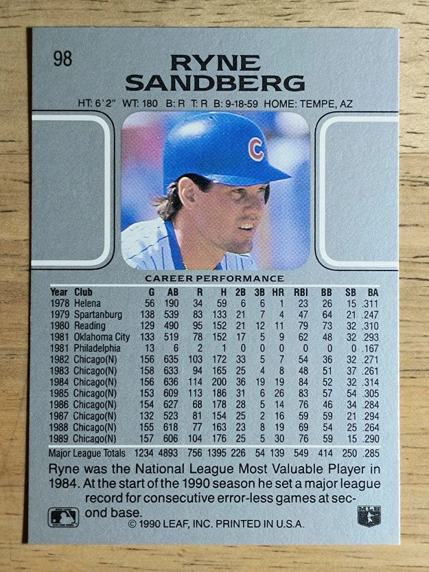 1990 Leaf #98 Ryne Sandberg