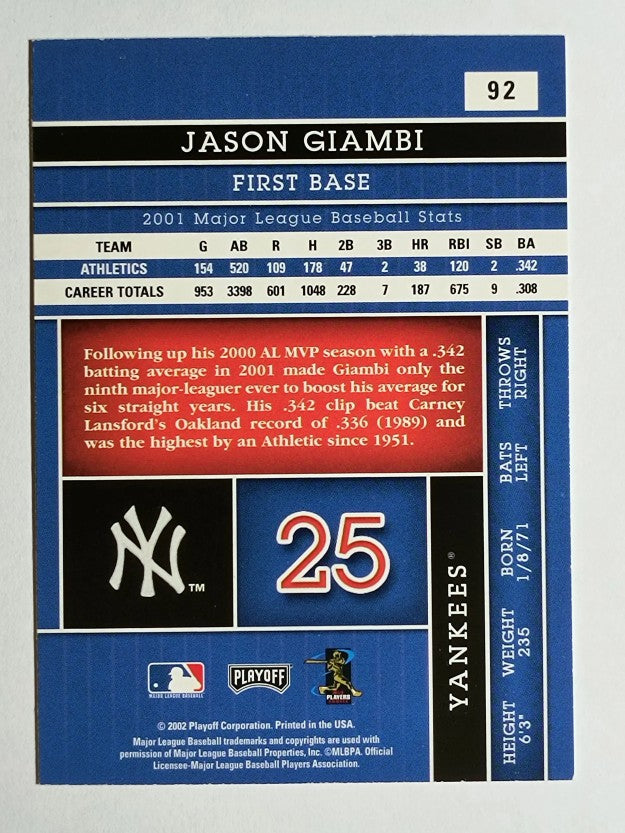 2002 Absolute Memorabilia #92 Jason Giambi