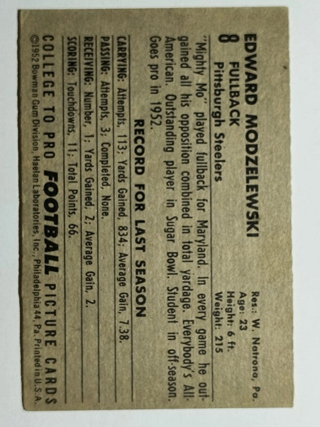 1952 Bowman Large #8 Ed Modzelewski (VGEX)