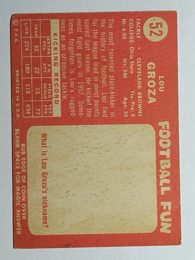 1958 Topps #52 Lou Groza (VGEX)