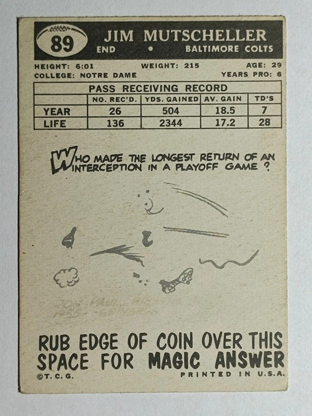 1959 Topps #89 Jim Mutscheller (VGEX)