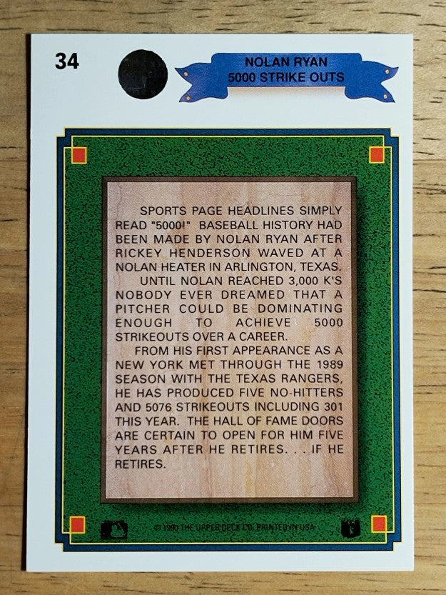 1990 Upper Deck #34 Nolan Ryan Special