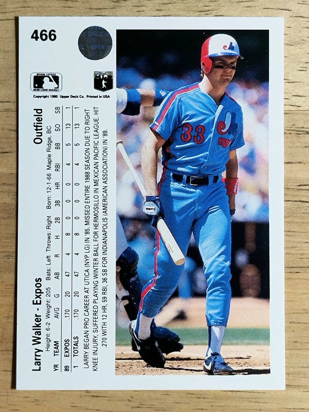 1990 Upper Deck #466 Larry Walker RC