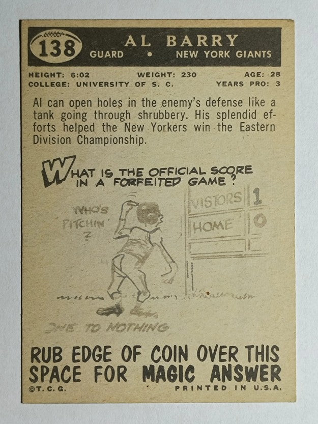 1959 Topps #138 Al Barry RC (EX)