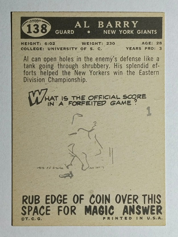 1959 Topps #138 Al Barry RC (VGEX)