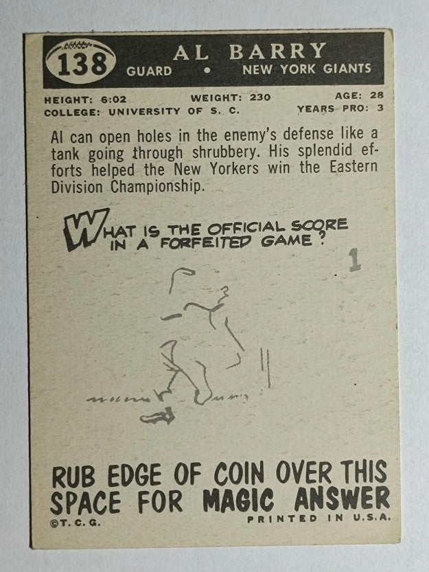 1959 Topps #138 Al Barry RC (EX)