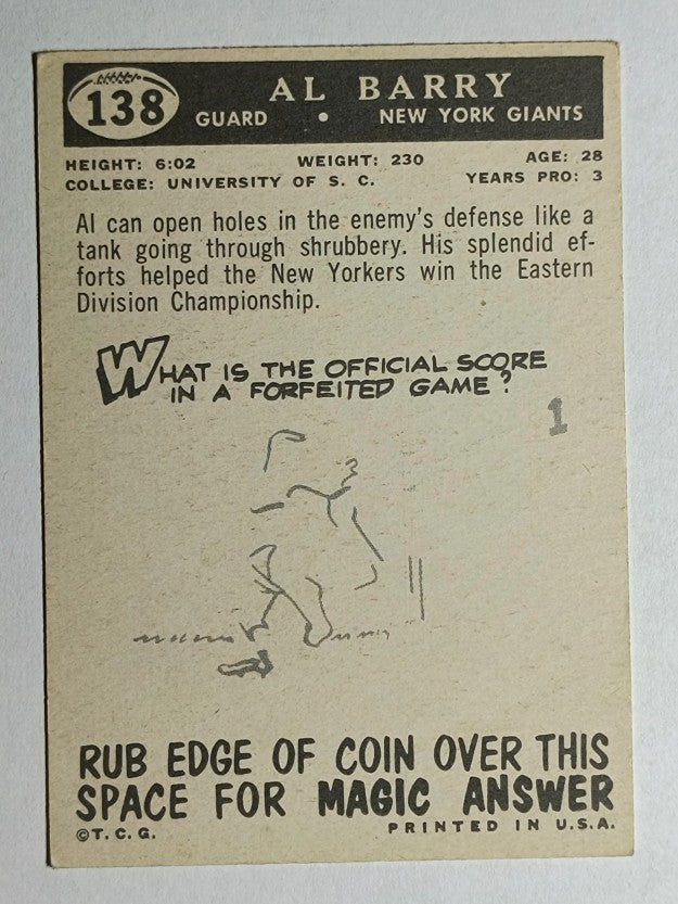 1959 Topps #138 Al Barry RC (EX)
