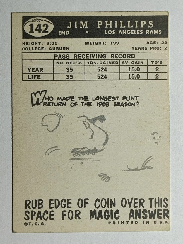 1959 Topps #142 Jim Phillips RC (EX)