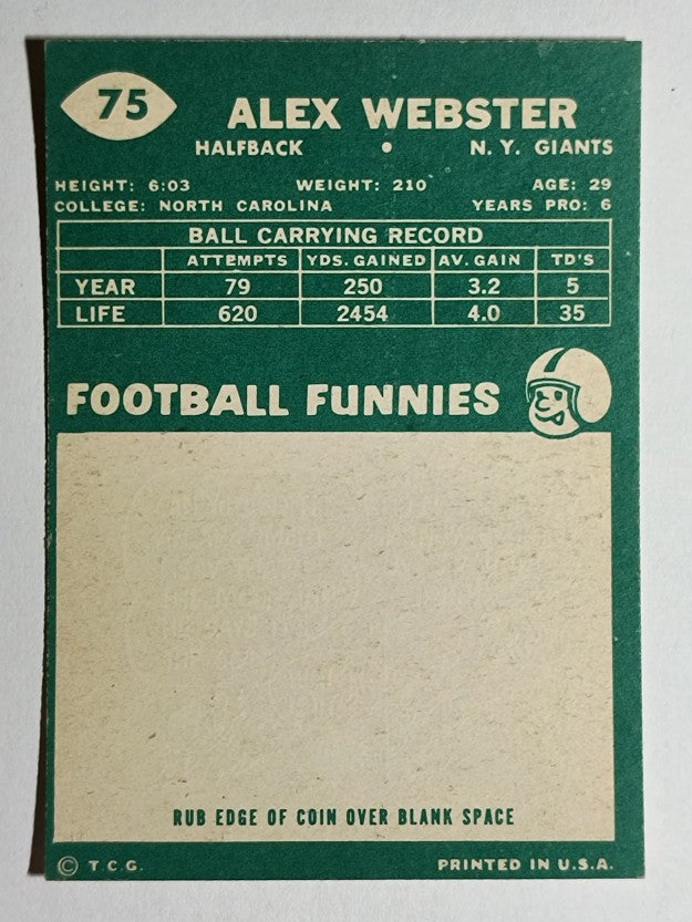 1960 Topps #75 Alex Webster (EX)