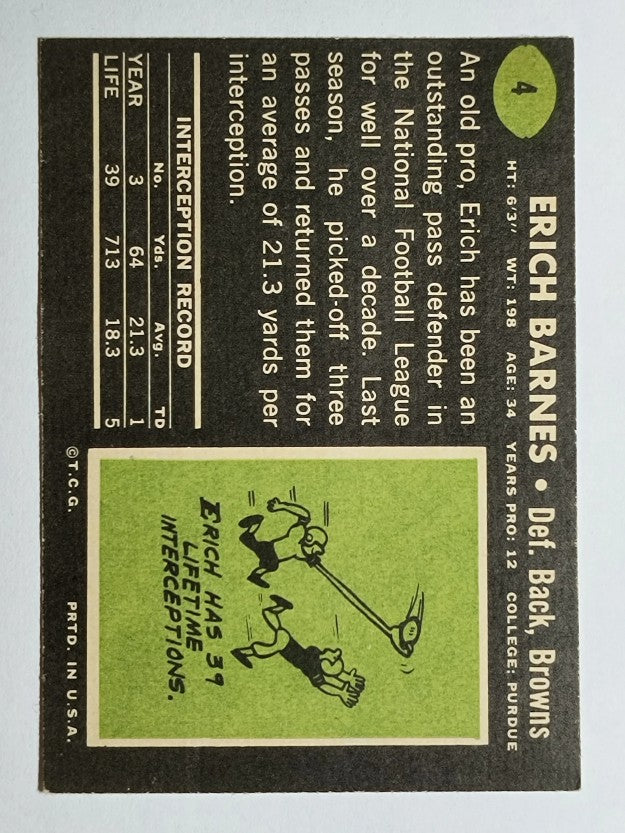 1969 Topps #4 Erich Barnes (VGEX)