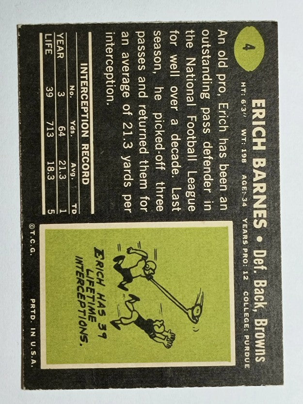 1969 Topps #4 Erich Barnes (VGEX)