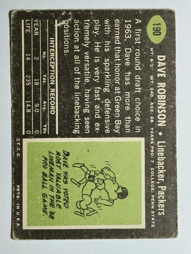 1969 Topps #190 Dave Robinson (POOR)