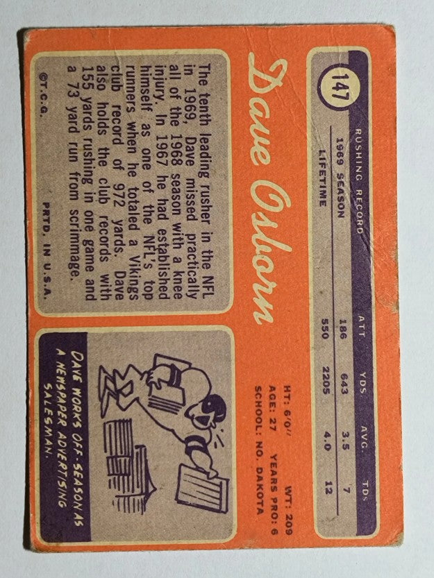 1970 Topps #147 Dave Osborn (POOR)