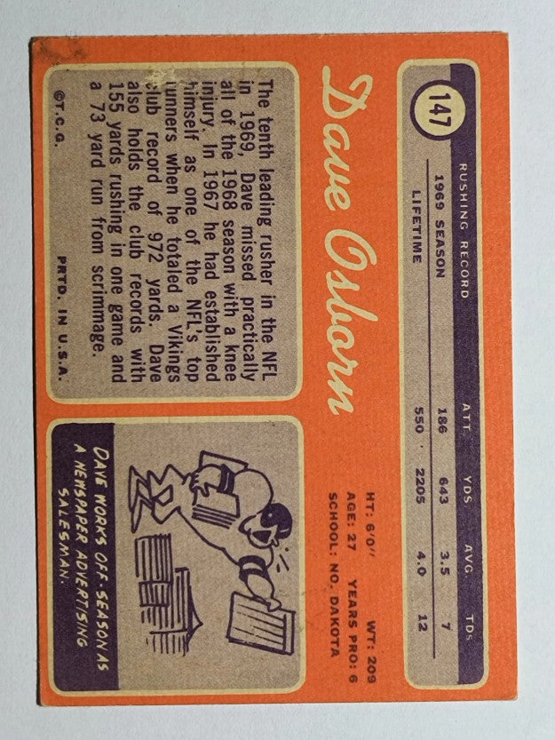 1970 Topps #147 Dave Osborn (POOR)